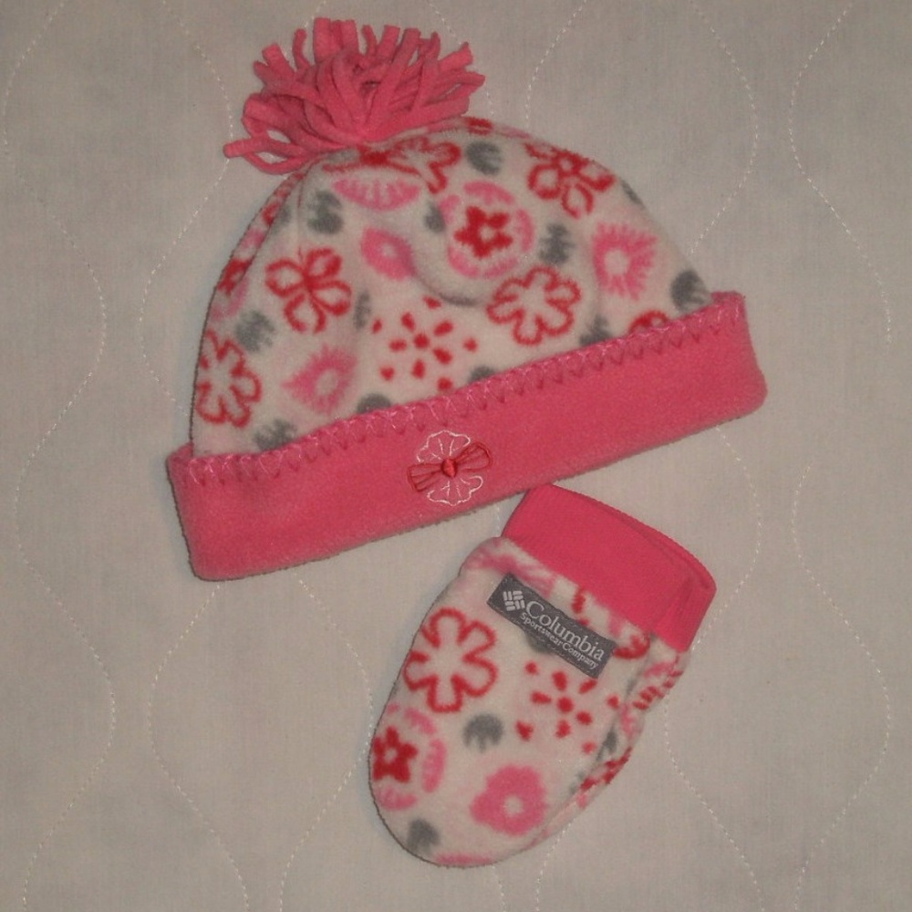 Columbia Toddler Fleece Floral Hat & Mittens Set